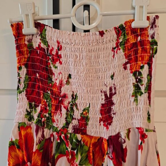 Aloha Fashion Dress One Size Tropical Floral Strapless Shirred Ruched Hawaiian - Picture 2 of 6